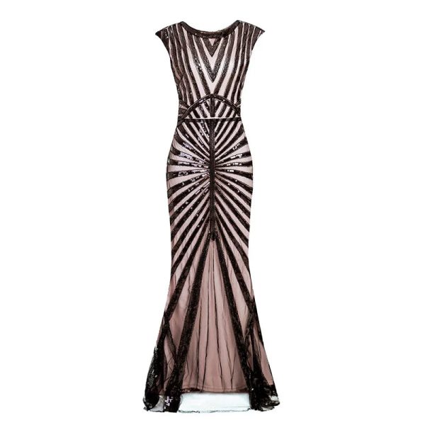 Women 1920s Great Gatsby Dress Long 20s Flapper Dress Vintage O Neck Sleeveless Backless Maxi Party Dress for Prom Cocktail