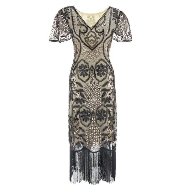 1920s Flapper Roaring Plus Size 20s Great Gatsby Fringed Sequin Beaded Lady Dress