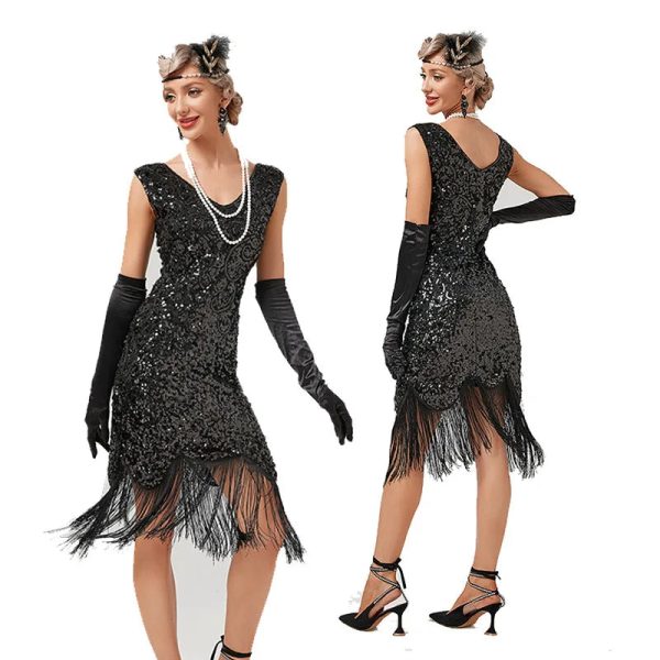 Women's Long Skirt New 1920s Vintage Great Gatsby Party Flapper Dress Bridesmaid Sleeveless Sequins Tassel Dresses