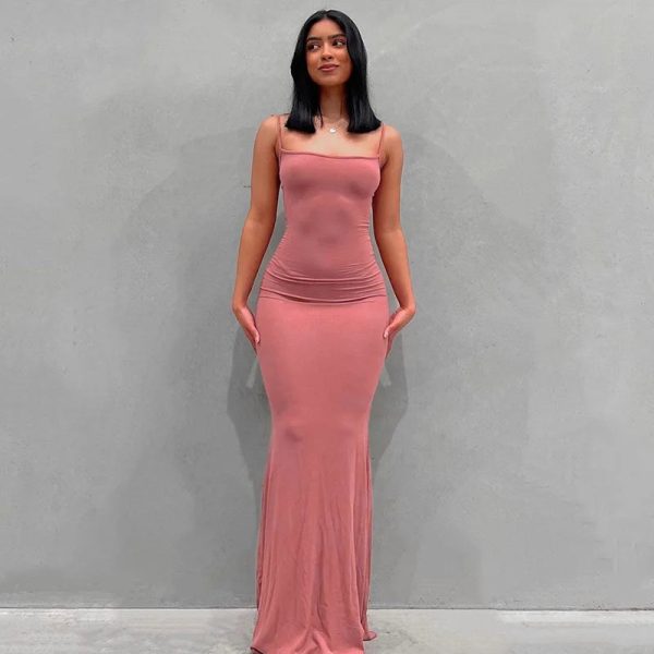 Satin Slip Sleeveless Backless Maxi Dress Women Summer Bodycon Elegant Sexy Outfits Ladies Birthday Party Club Sundress