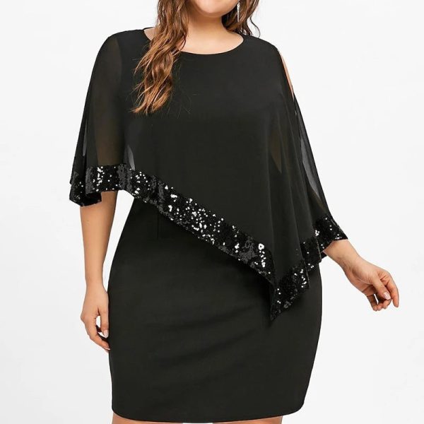Irregular Design Bag Hip Dress Women Off-shoulder Sequin Fashion Oversized Chic