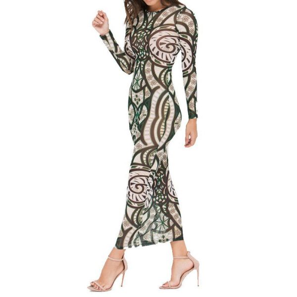 Tribal Printing Sheer Mesh Party Maxi Dress