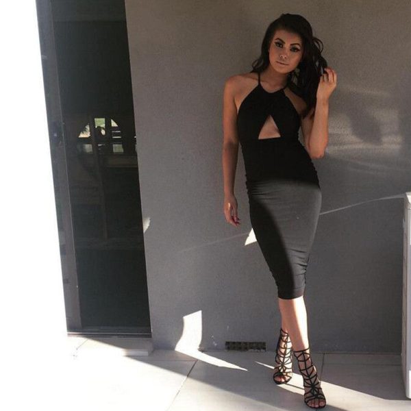 Backless Halter Bandage Sleeveless Pencil Club Bodycon Dress