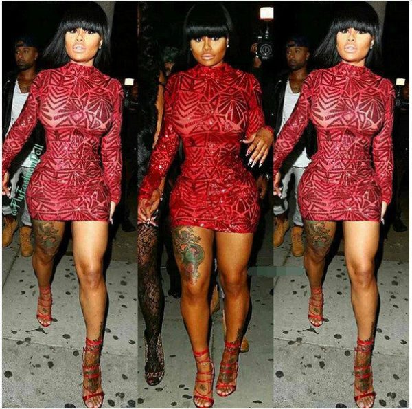 Red Mini Sequined Casual Dress Long Sleeve Dress