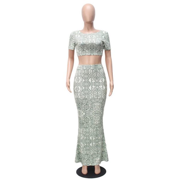 High Waisted Two Piece Set Crop Top Dress